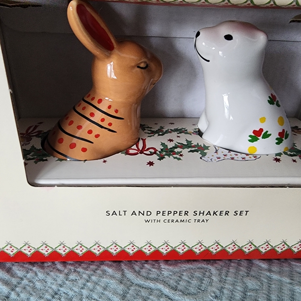 Cath Kidston Ceramic Rabbit and Bear Salt and Pepper Shaker Set
